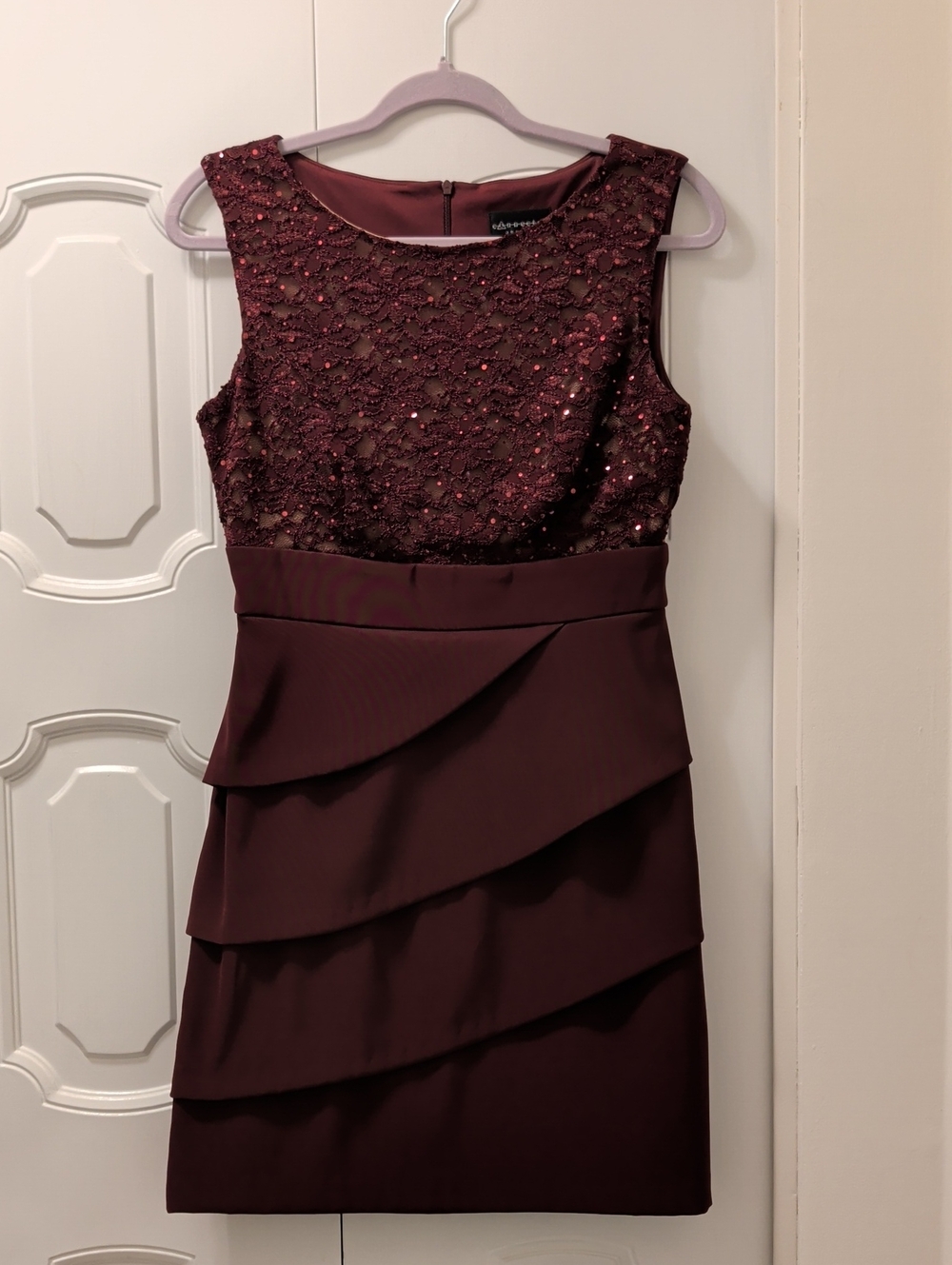 Connected Apparel Sleeveless Burgundy Lace Ruched Sheath Cocktail Dress Size 6P